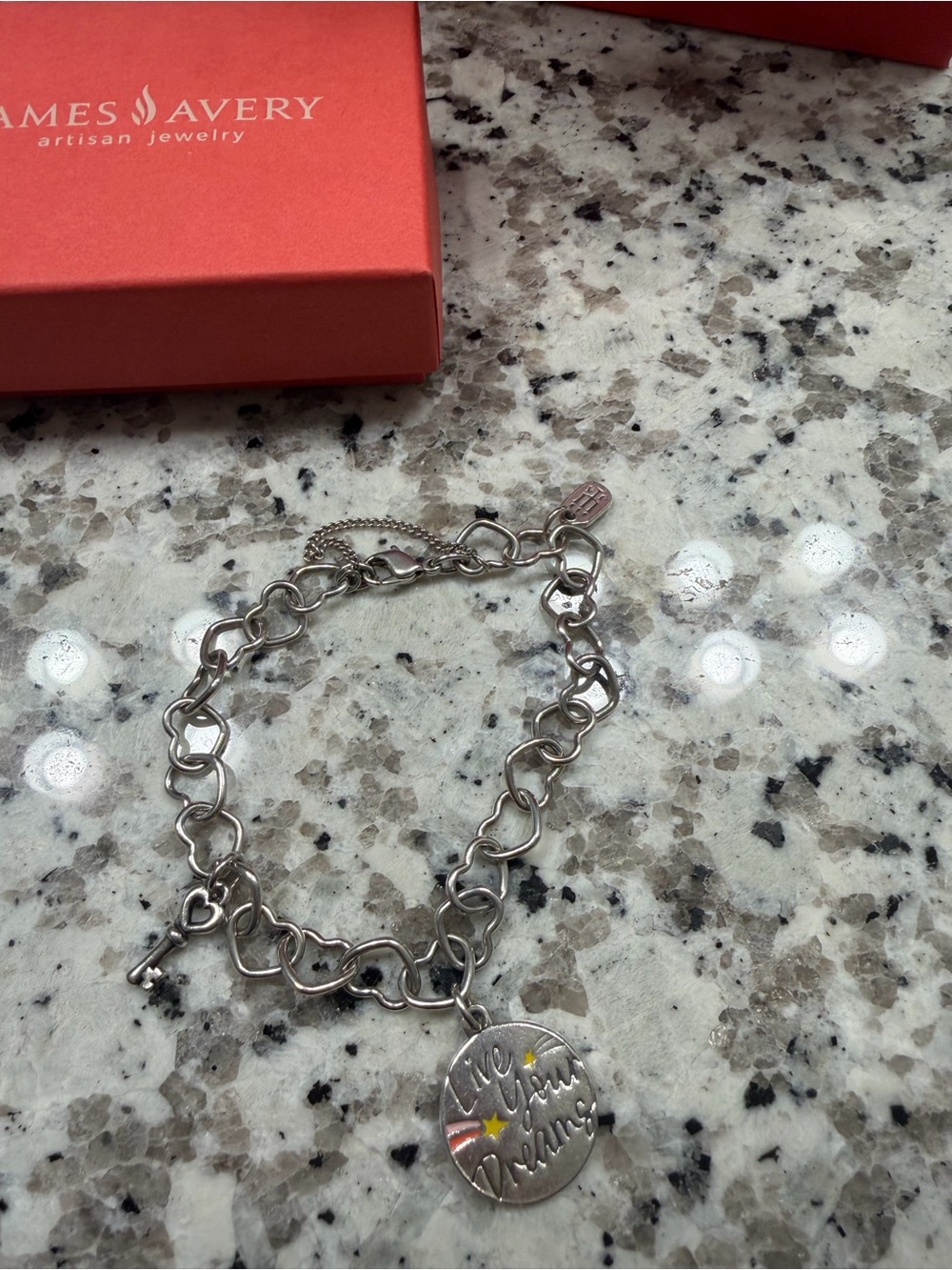 James Avery Silver Charm Bracelet with 'Live Your Dream' Round Pendant